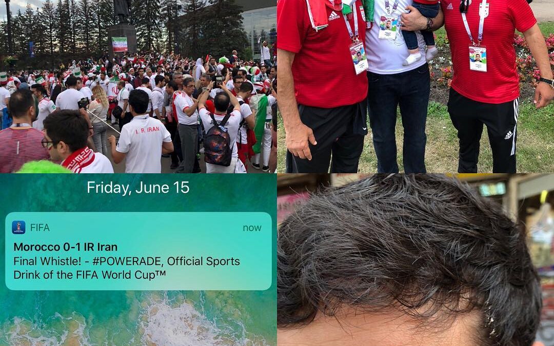 Friday, June 15, 2018: Shaahin gets pooped on walking to the stadium, victory party after the game, randomly ran into our Hesam while I was trying to dispense my consumed beer, 95’ goal! Lucky but we’ll take it! Iran vs Morocco, St. PETERSBURG RUSSIA