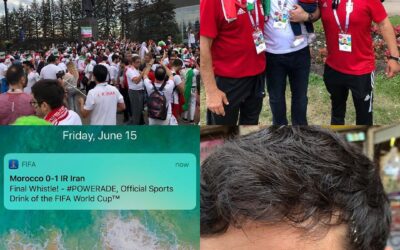 Friday, June 15, 2018: Shaahin gets pooped on walking to the stadium, victory party after the game, randomly ran into our Hesam while I was trying to dispense my consumed beer, 95’ goal! Lucky but we’ll take it! Iran vs Morocco, St. PETERSBURG RUSSIA