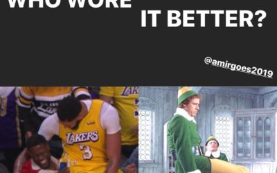 Oh Man, good times good times! My exact thought when I saw this gift of a moment when the Lakers failed against the Clippers in Christmas Day! I’m not sure who wore it better but If I would have to give a vote I would say TIE!! It was at halftime so it was all laughs at that moment hahaha, good times good times