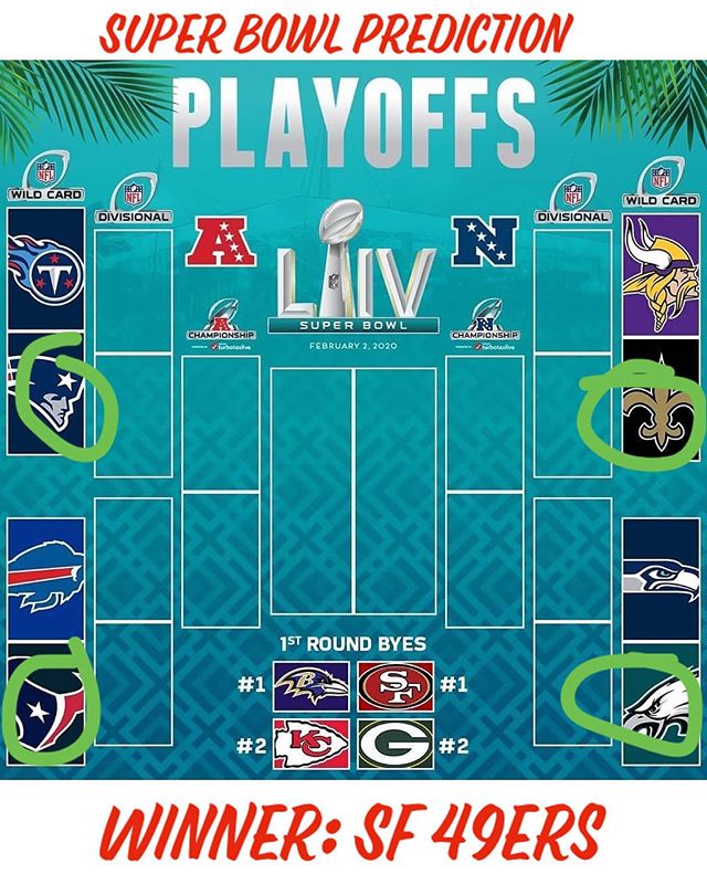 Just Incase you think I’ll call it after the fact but here are my  NFL wild card predictions and of course my Super Bowl winner prediction! SAN FRANCISCO 49ers! Now let the day begin! ...Sidenote: Ravens or Patriots vs the 49ers!!! I’m not sure but if anything is gonna say Patriots vs 49ers, Christmas game late
.
.
.
.