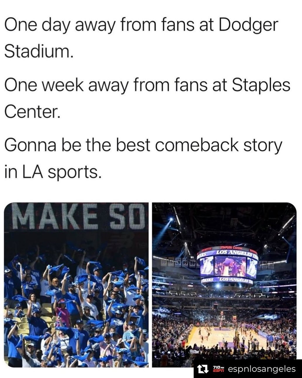 And 9 more days til LAFC plays Austin with partial fans! We back LA! I’ll join in on the fun in August though lol, Imma wait it out but it’ll be nice to see happy fans in the stadiums again! 

Repost from @espnlosangeles
•
We can't wait to celebrate together again with you  The celebration never stops on 710 AM ESPN